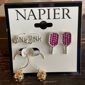 Napier Silver and Pink Earring Set,Women’s earrings, big girls earrings